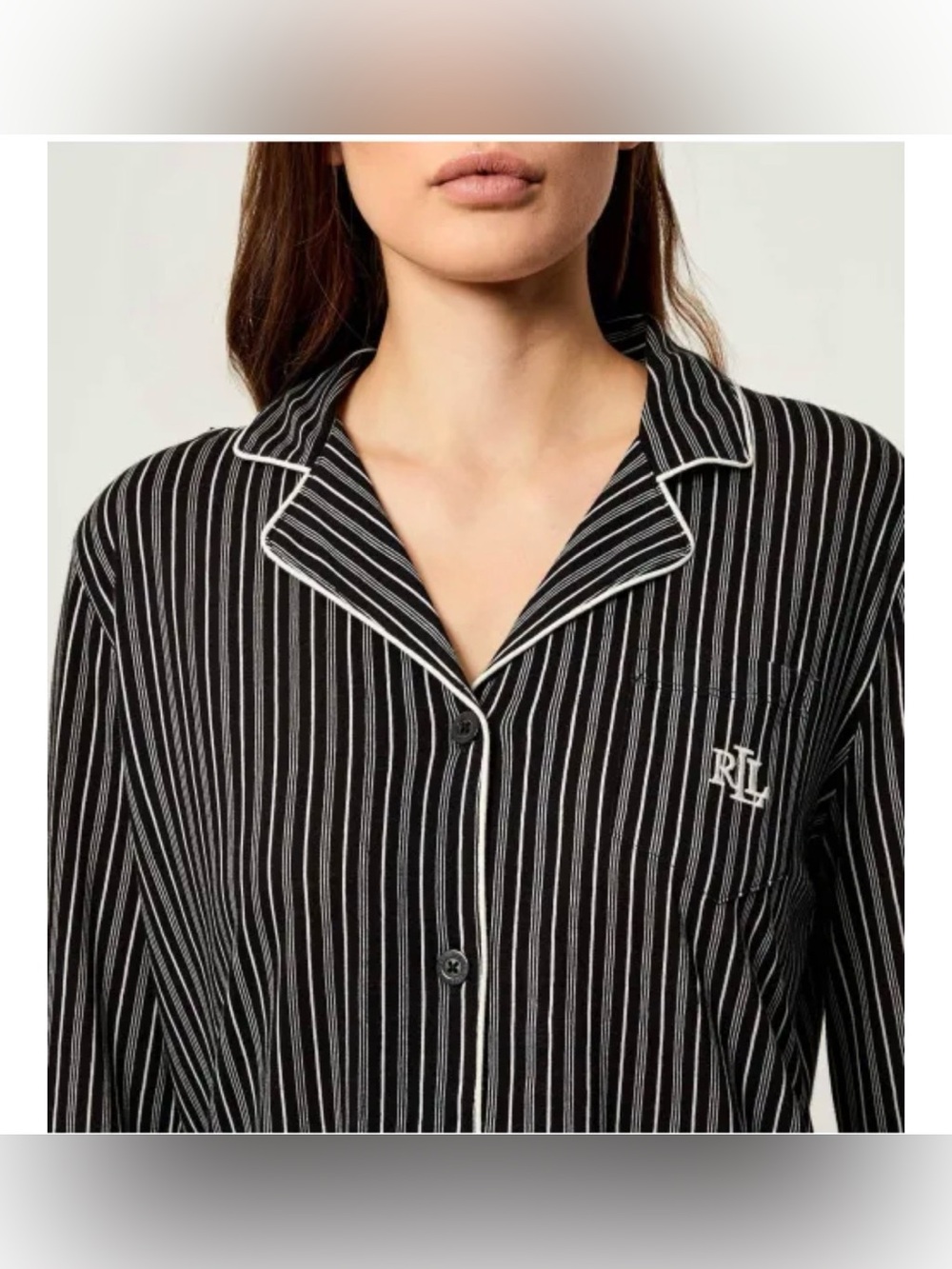 LAUREN RALPH LAUREN STRIPED COTTON SLEEP SHIRT SIZE SMALL BLACK WHITE - Picture 4 of 6
